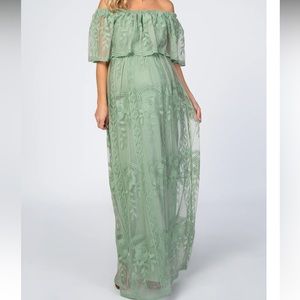 Light Green Lace Maxi Maternity Dress